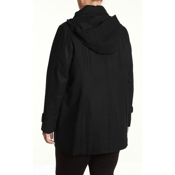 New! MICHAEL KORS Toggle-Front Hooded Black Coat Wool-Blend Plus Size 1X - Picture 4 of 7